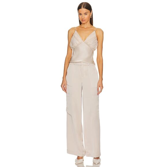 Song of Style Ayah Cargo Trousers Champagne Tan Pants‎ Satin Straight Leg Sz S - Picture 4 of 16